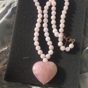 Pink Heart Pendant Beaded Necklace